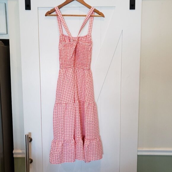 𝅺bcbgeneration Babydoll Midi Coral Check Milk Maid Dress, Size Small - Picture 9 of 15